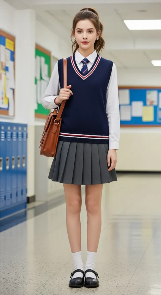 button-down-shirt-pleated-skirt
