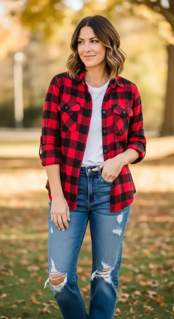 20 Comfortable, Casual, and Cozy Outfits for Women This Season 5 flannel-shirt-with-denim