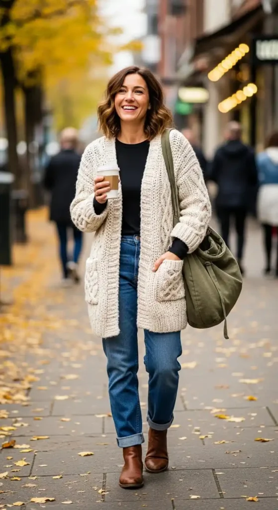 20 Comfortable, Casual, and Cozy Outfits for Women This Season 3 knit-cardigan-with-jeans