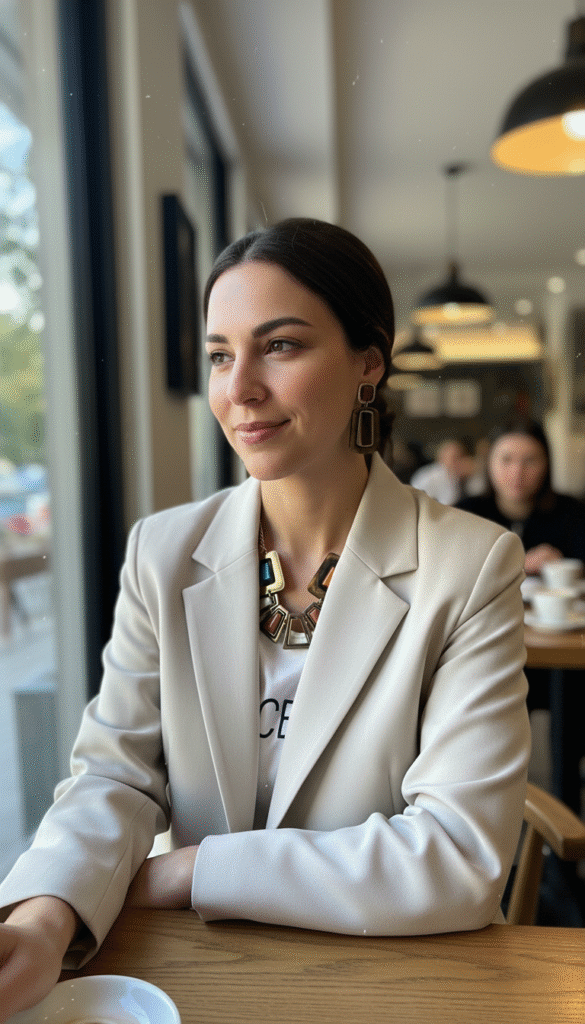 neutral-blazer-with-statement-jewelry
