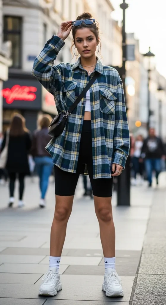 oversized-flannel-with-biker-shorts