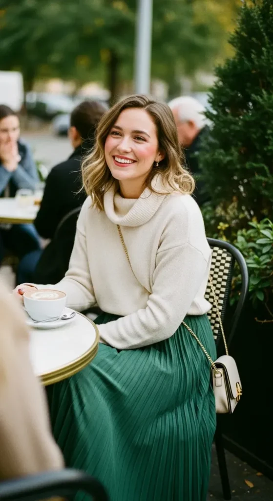 pleated-skirt-turtleneck