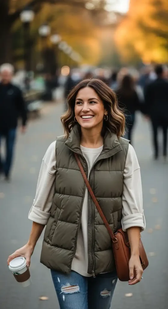 20 Comfortable, Casual, and Cozy Outfits for Women This Season 12 puffer-vest-with-long-sleeve-tee