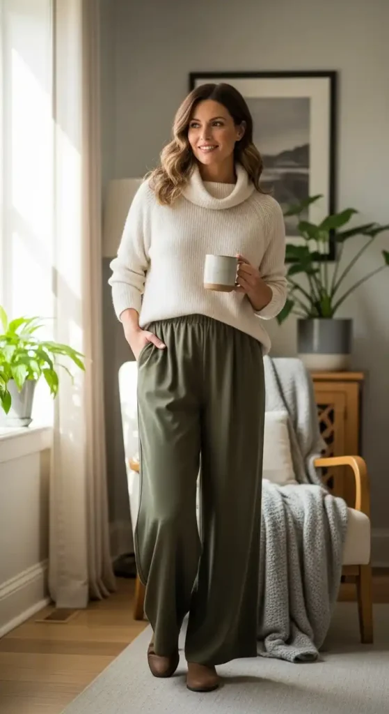 20 Comfortable, Casual, and Cozy Outfits for Women This Season 7 turtleneck-with-wide-leg-pants