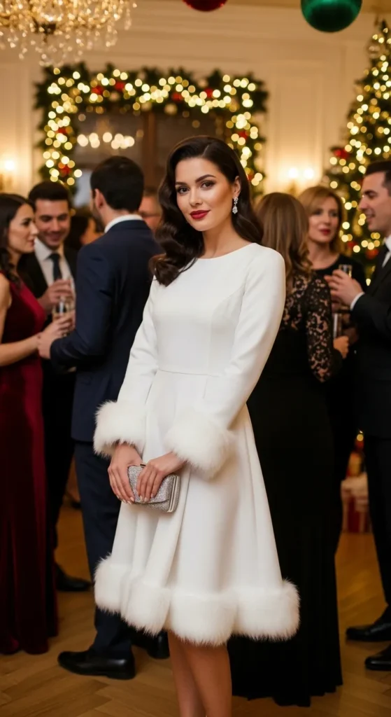 white-faux-fur-trim-dress