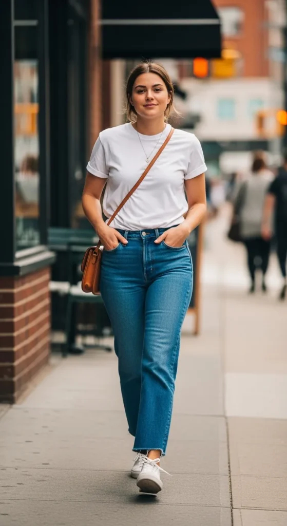 white-tee-and-blue-straight-leg-jeans