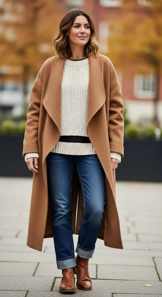 20 Comfortable, Casual, and Cozy Outfits for Women This Season 18 wool-coat-over-cozy-layers
