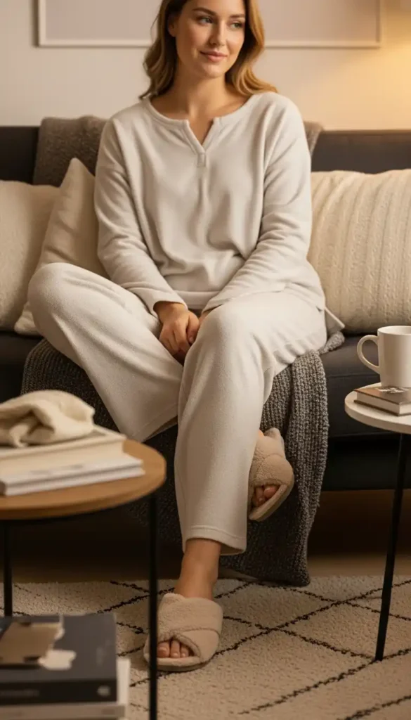 20 Comfortable, Casual, and Cozy Outfits for Women This Season 15 lounge-set-with-slippers