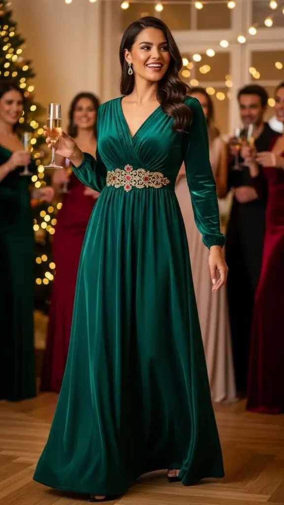 15+ Chic Curvy Christmas Party Outfits for Every Holiday Event 10 jewel-tone-maxi-dress-with-waist-detail