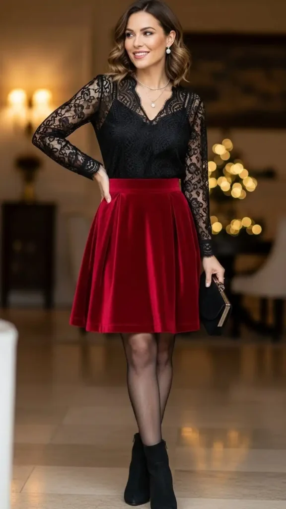 lace-or-mesh-blouse-high-waisted-skirt