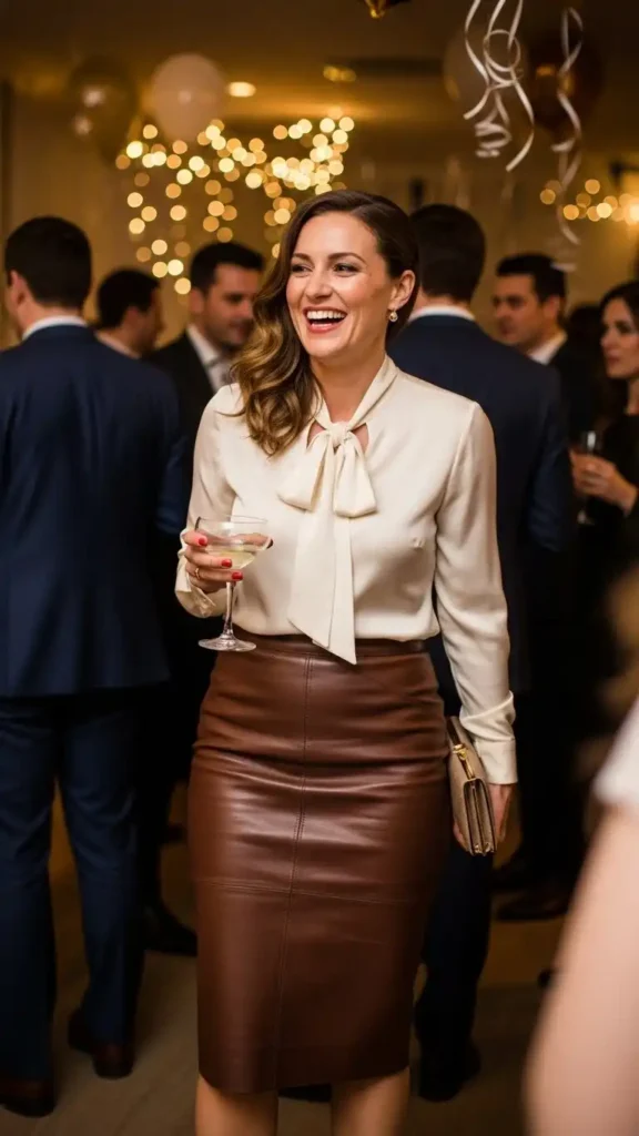 leather-skirt-and-blouse