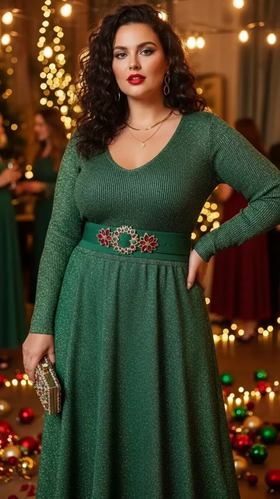 15+ Chic Curvy Christmas Party Outfits for Every Holiday Event 15 matching-knit-set-with-statement-belt