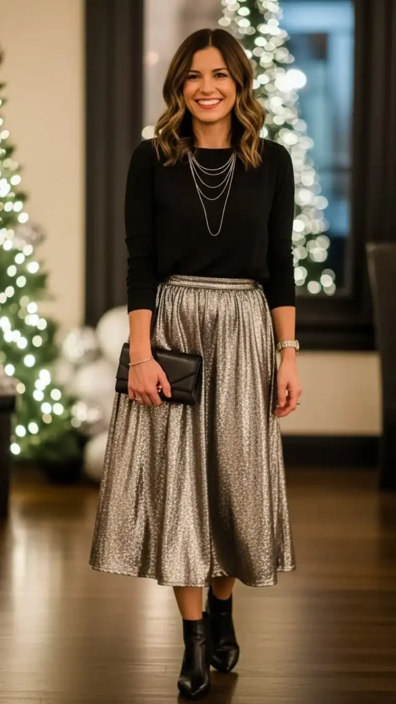 metallic-midi-skirt-ensemble