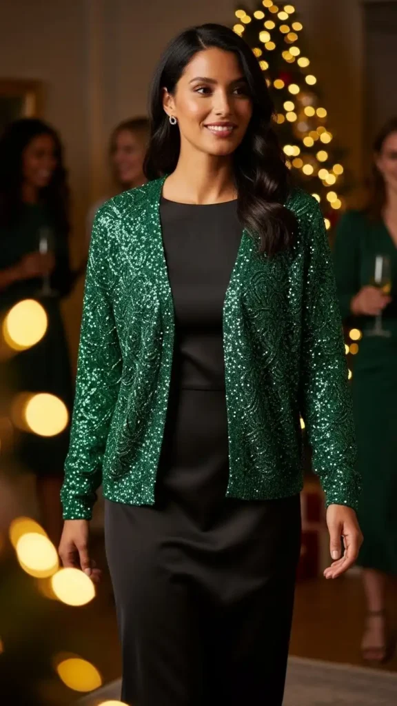sparkly-cardigan-over-simple-dress