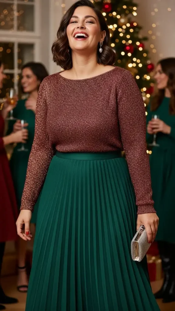 15+ Chic Curvy Christmas Party Outfits for Every Holiday Event 5 sparkly-knit-and-pleated-midi-skirt
