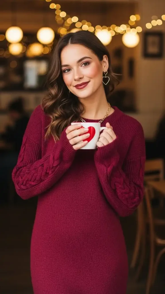 15 Stunning Valentine’s Day Outfit Ideas for Every Style 8 cozy-knit-dress