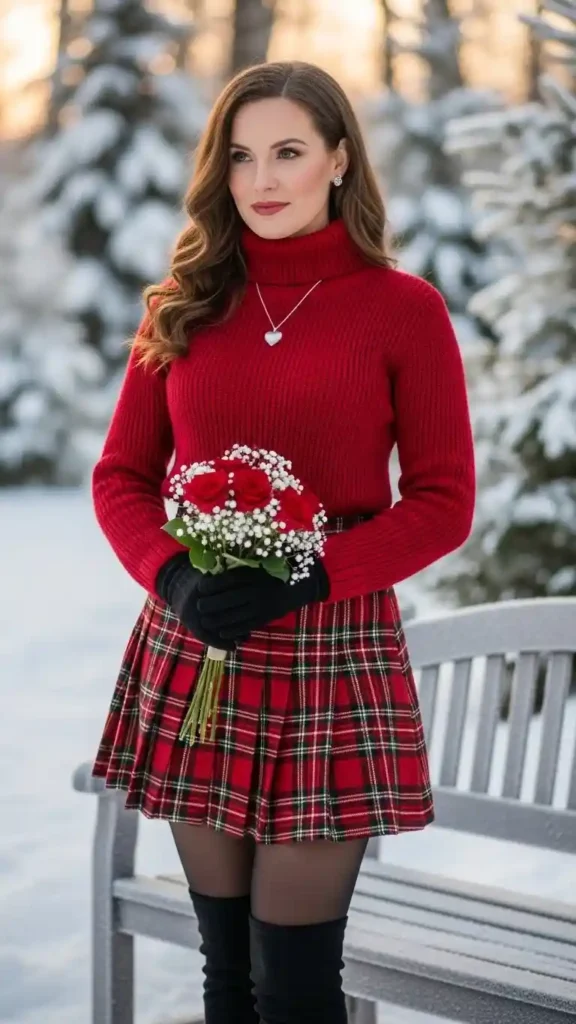fitted-sweater-with-plaid-mini-skirt