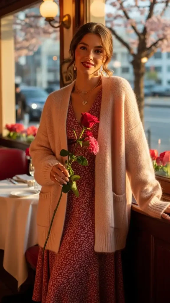15 Stunning Valentine’s Day Outfit Ideas for Every Style 10 soft-cardigan-with-dress