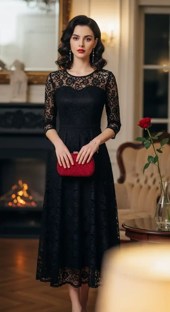 black-lace-midi-dress-modern-elegance