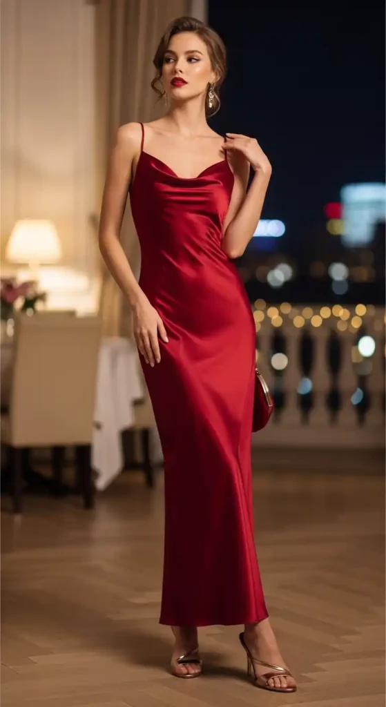 elegant-satin-slip-dress-simple-heels