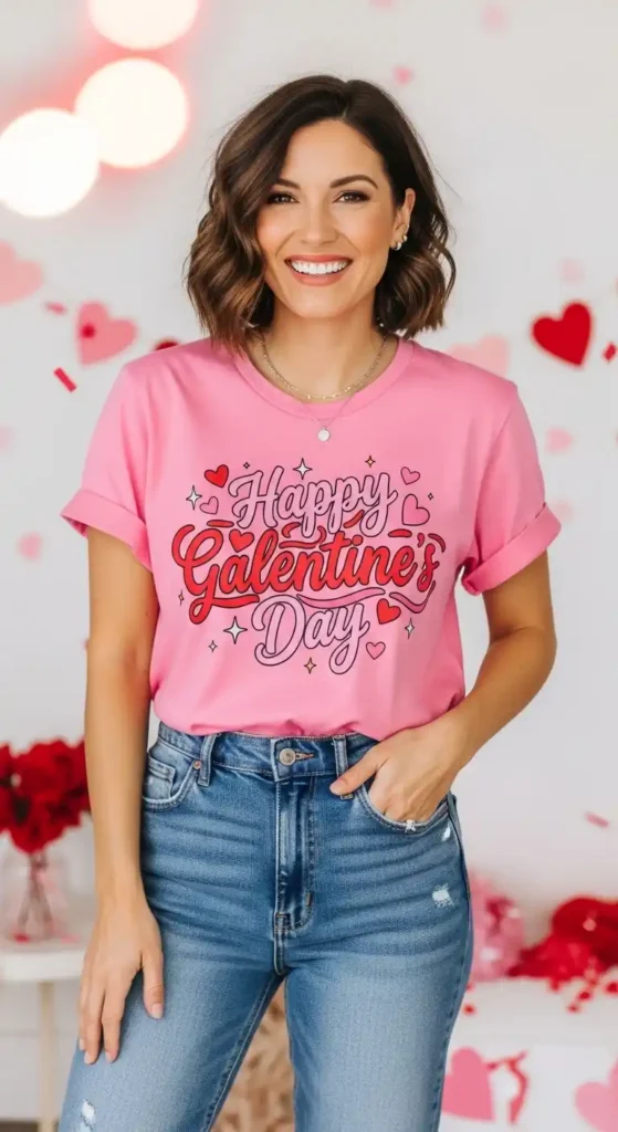 19 Must-Try Latest Casual Valentine’s Day Outfits for Women 4 galentines-day-graphic-tee-look