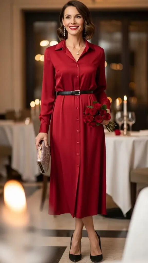 belted-shirt-dress-heels