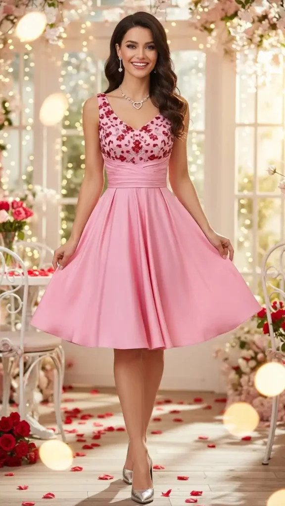 bubblegum-pink-fit-and-flare-dress