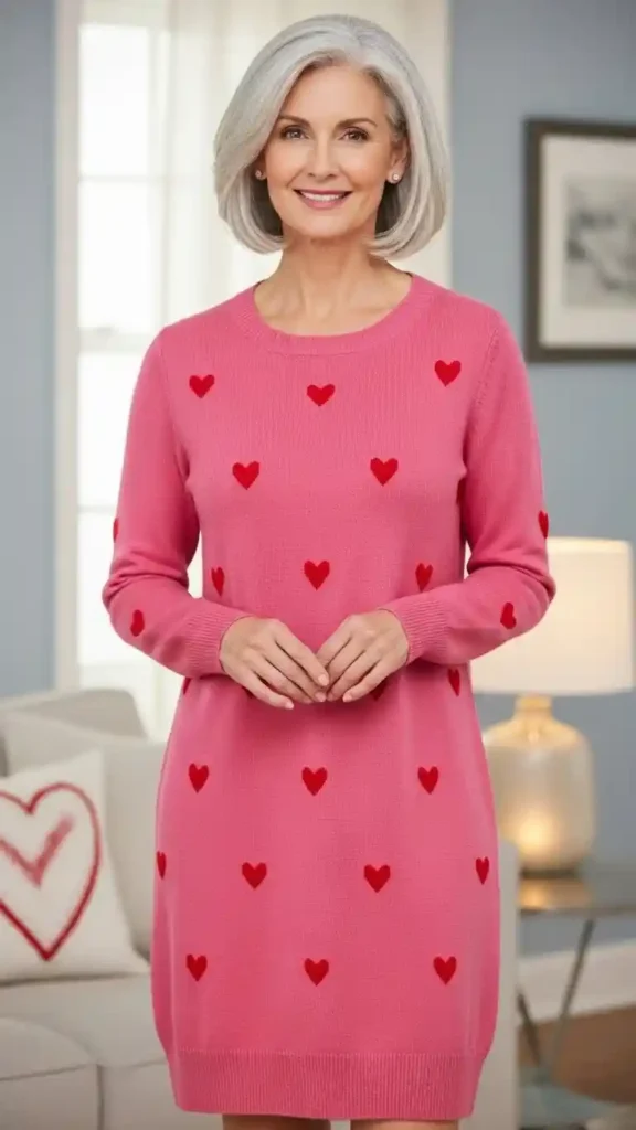 casual-pink-heart-sweater-dress