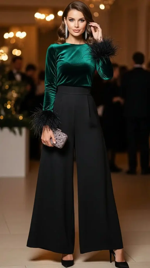 feather-trimmed-top-with-wide-leg-pant