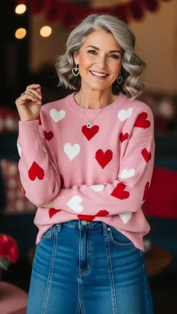 heart-sweater-and-denim-skirt