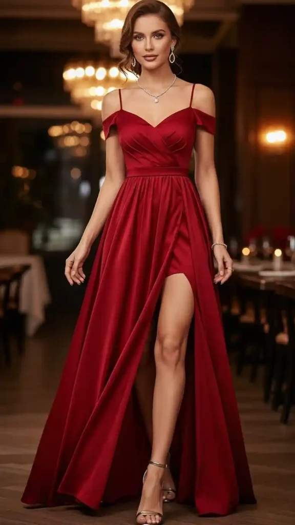 15+ Valentine’s Day Outfits for Date Night That Wow Tonight 14 high-slit-maxi-dress-drama