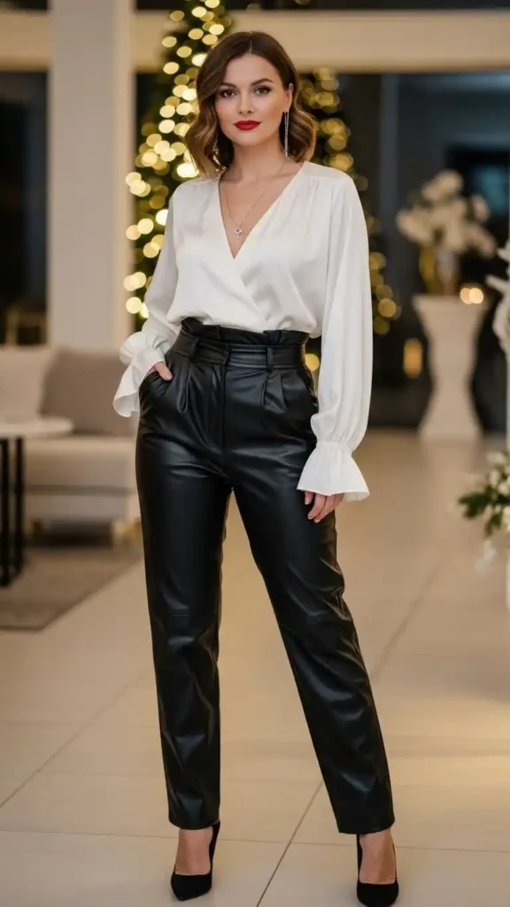 high-waisted-leather-pants-with-silk-blouse