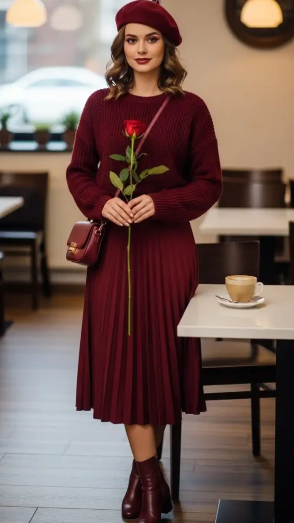 19 Must-Try Latest Casual Valentine’s Day Outfits for Women 13 monochrome-maroon-ensemble