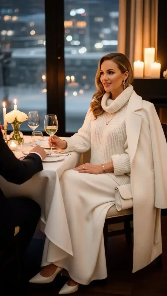 15+ Valentine’s Day Outfits for Date Night That Wow Tonight 17 monochrome-white-winter-look