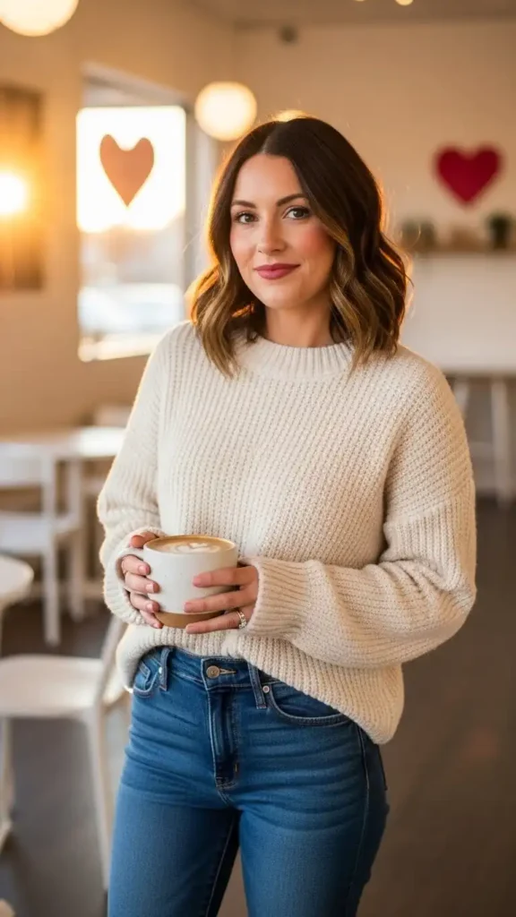 19 Must-Try Latest Casual Valentine’s Day Outfits for Women 12 neutral-knitwear-and-slim-fit-jeans