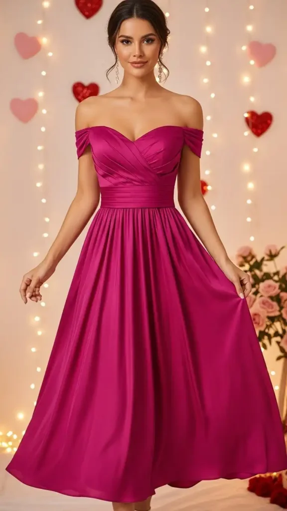 off-shoulder-fuchsia-dress