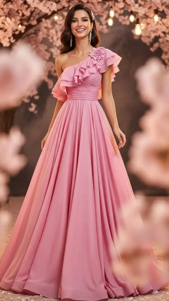 one-shoulder-pink-dress