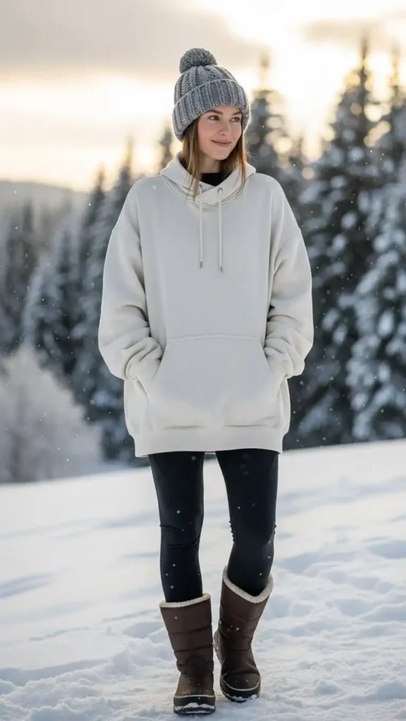 15 Easy Winter Travel Outfit Ideas to Look Chic and Stay Warm 10 oversized-hoodie-with-thermal-leggings