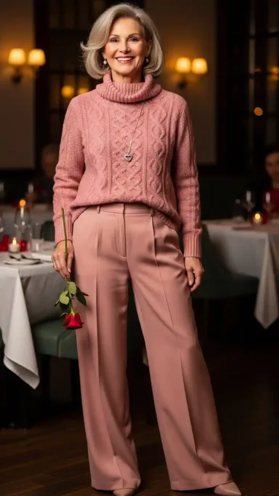 pink-turtleneck-and-wide-leg-trousers