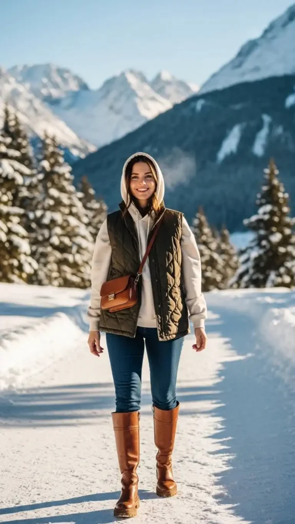 15 Easy Winter Travel Outfit Ideas to Look Chic and Stay Warm 8 quilted-vest-with-hoodie