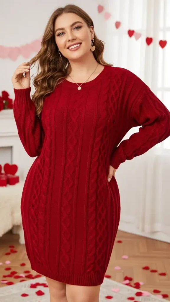 red-cable-knit-sweater-dress