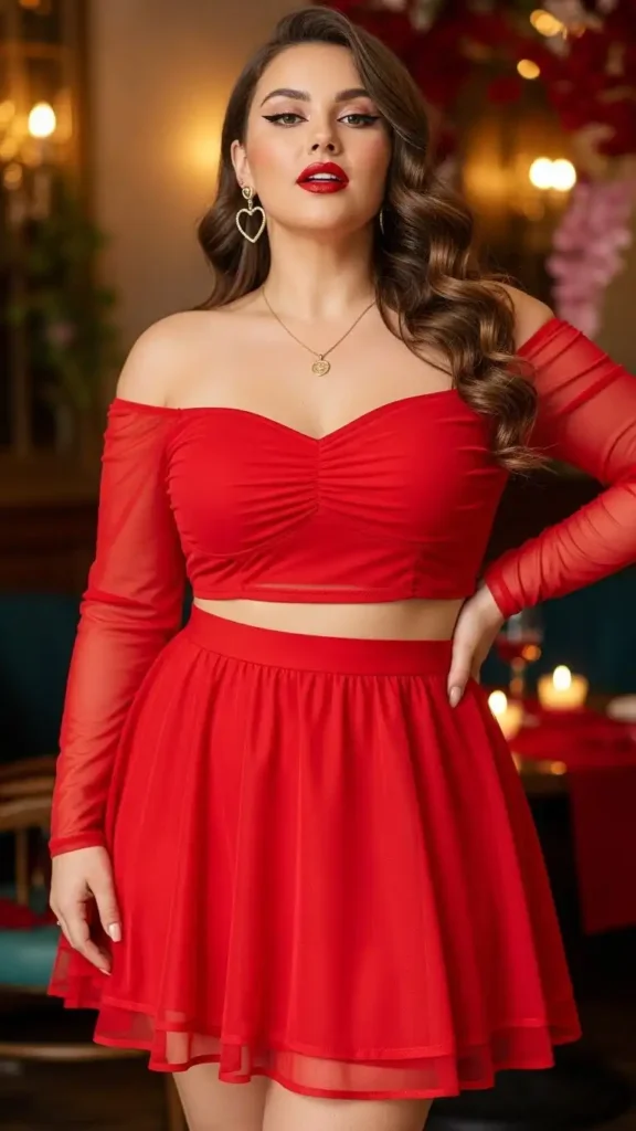 red-mesh-two-piece-set