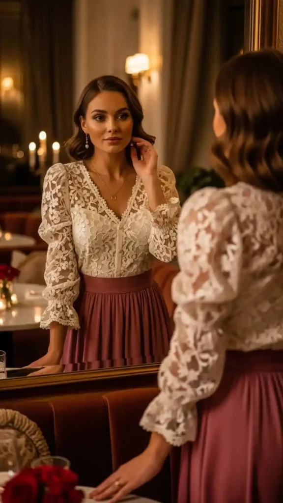15+ Valentine’s Day Outfits for Date Night That Wow Tonight 8 romantic-puff-sleeve-blouse