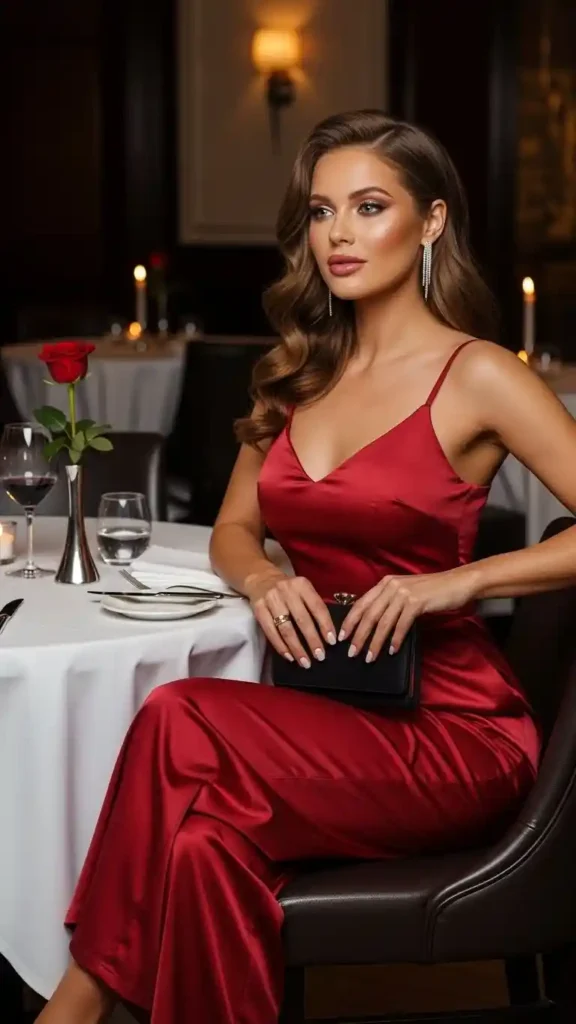 15+ Valentine’s Day Outfits for Date Night That Wow Tonight 11 satin-jumpsuit-modern-chic