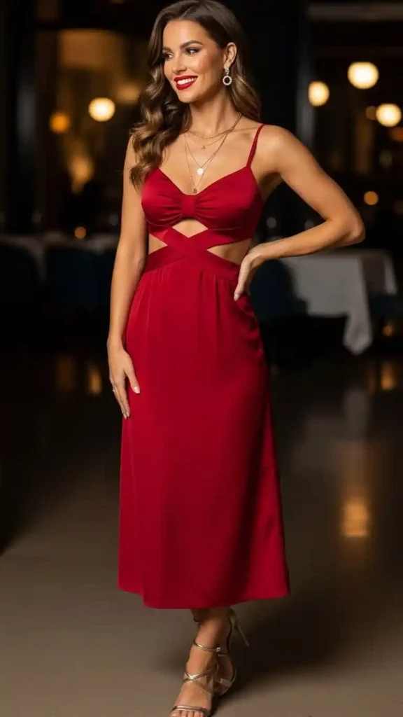 15+ Valentine’s Day Outfits for Date Night That Wow Tonight 6 trendy-cut-out-midi-dress