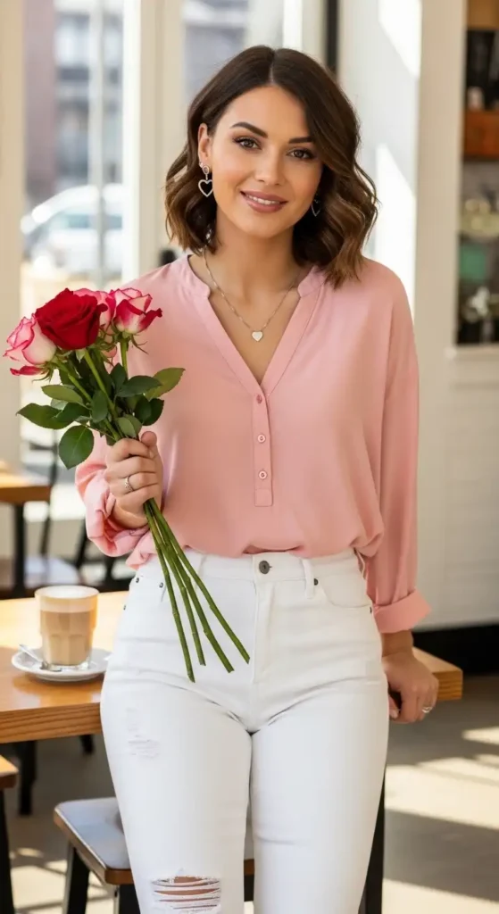 pink-blouse-with-white-jeans