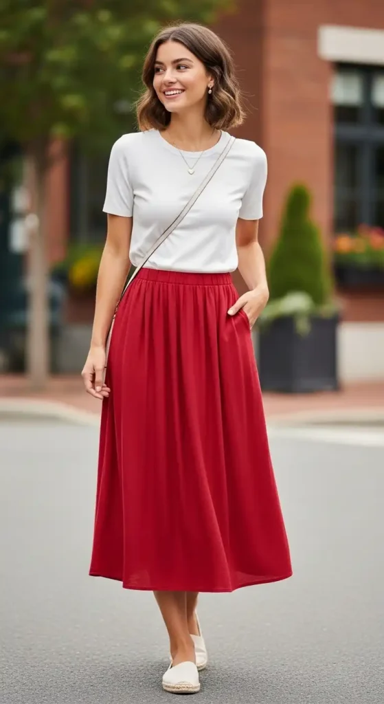 red-midi-skirt-with-white-top