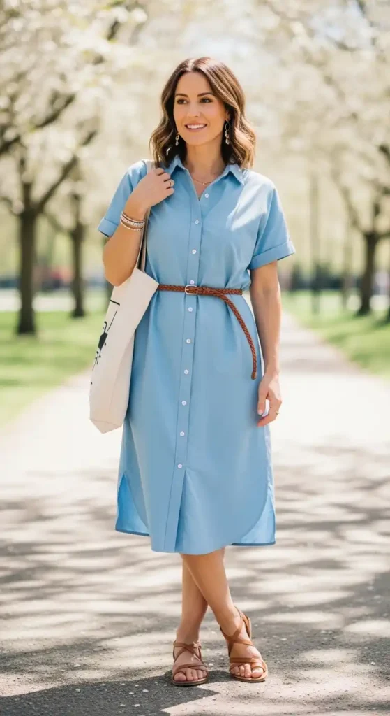 button-up-shirt-dress-with-sandals