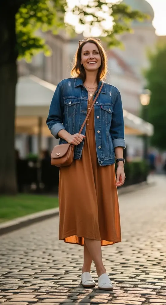casual-midi-dress-and-denim-jacket