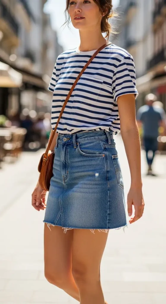 denim-skirt-and-striped-tee